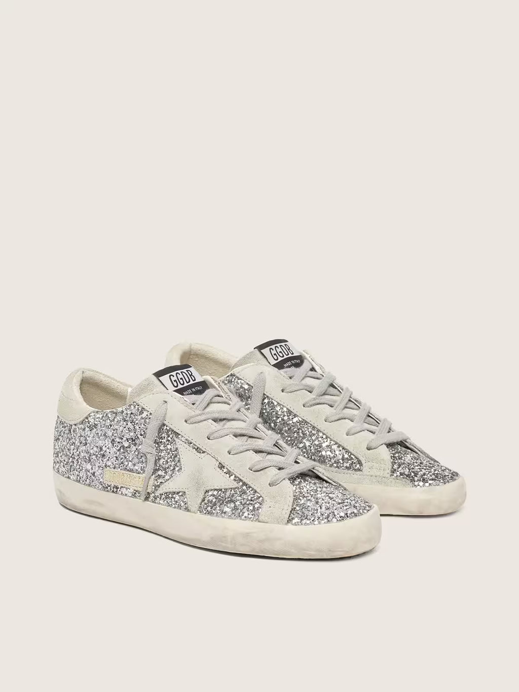 Women's Super-Star in silver glitter with ice-gray suede star