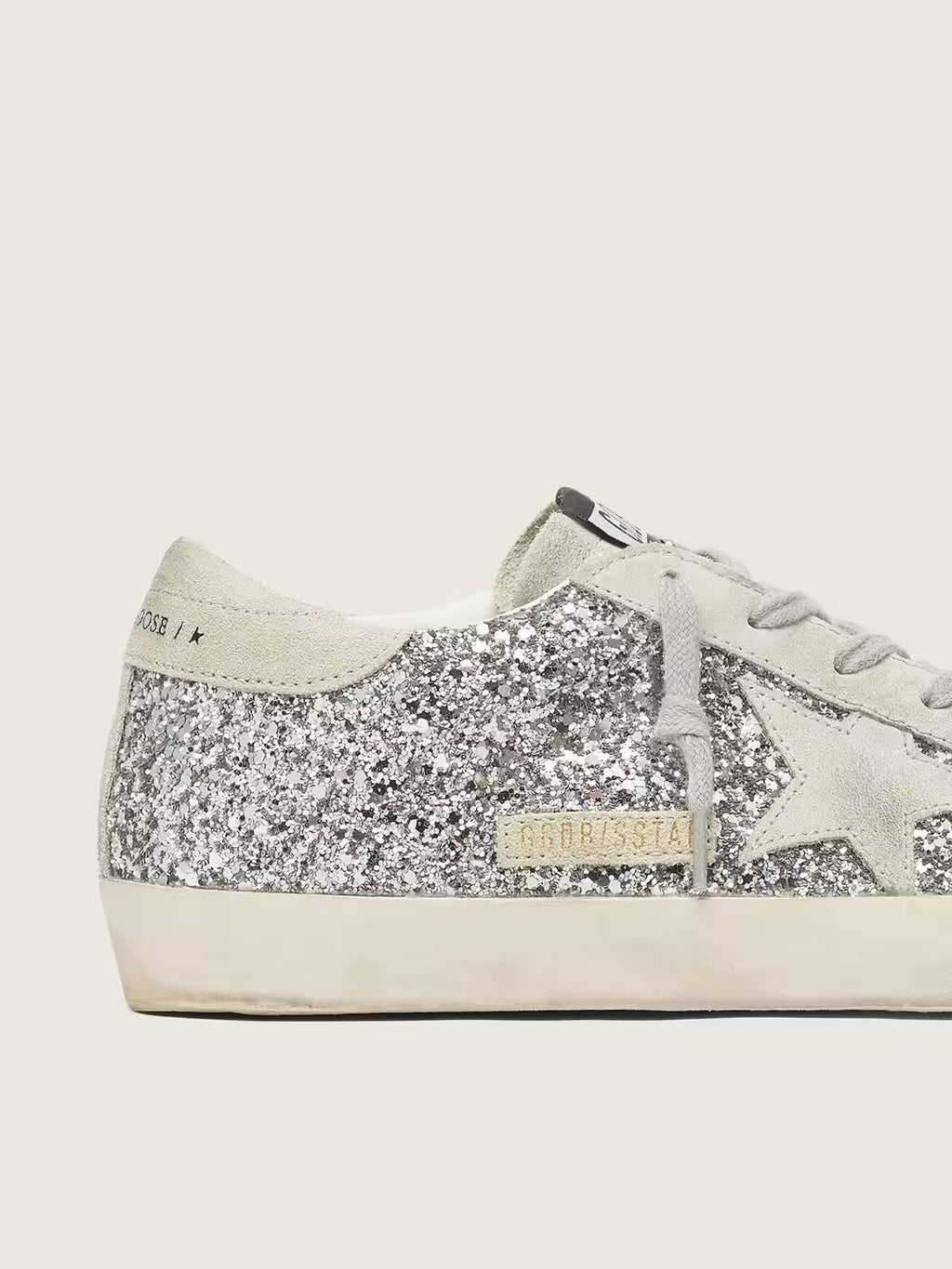 Women's Super-Star in silver glitter with ice-gray suede star