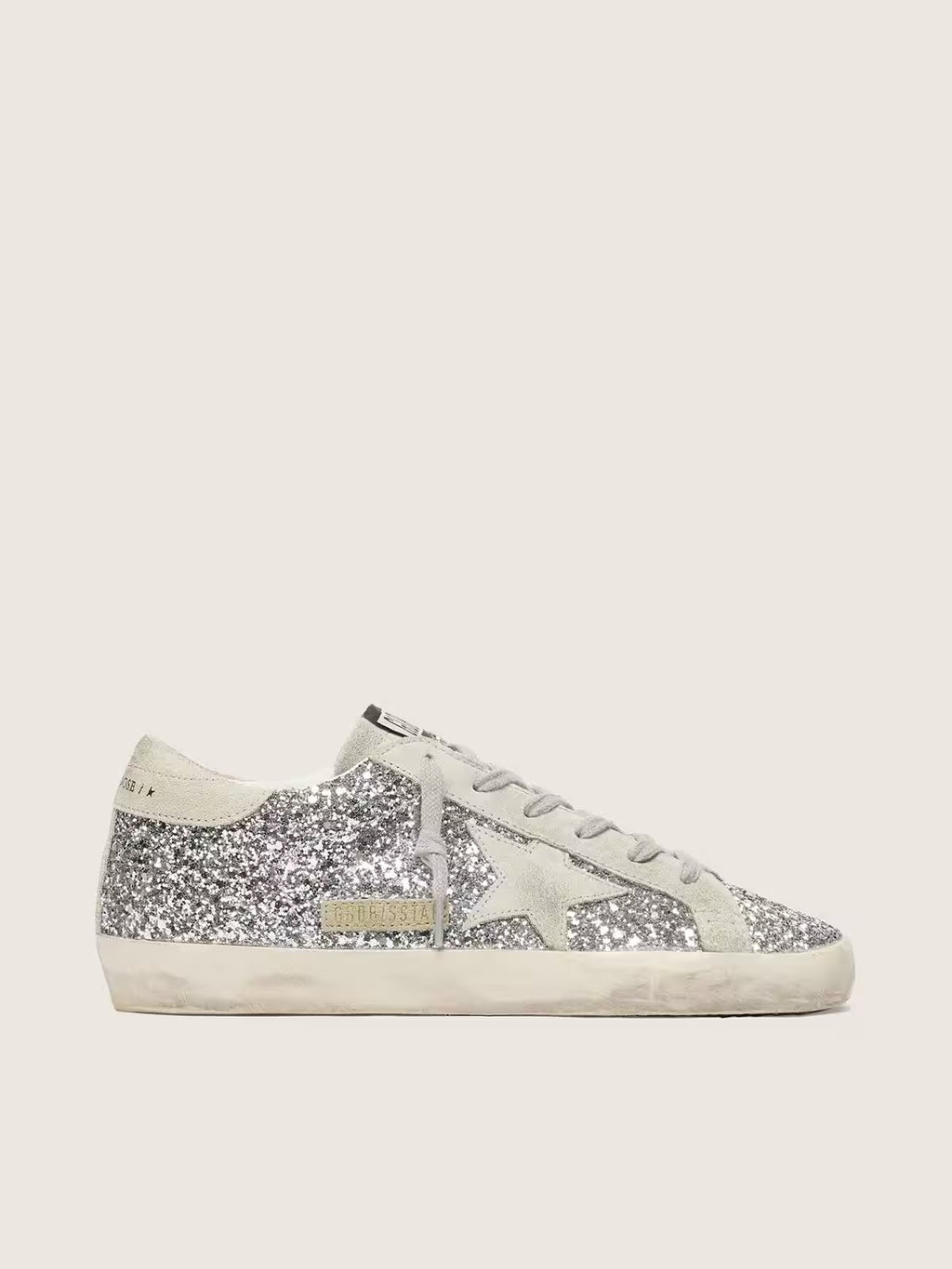 Women's Super-Star in silver glitter with ice-gray suede star
