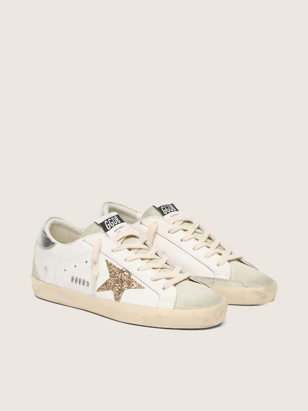 Women's Super-Star with gold glitter star and ice-gray suede inserts