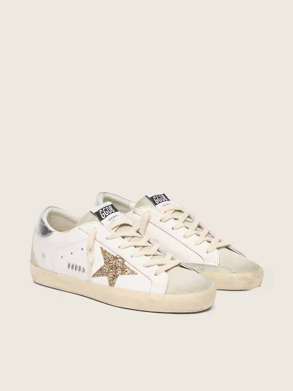 Women's Super-Star with gold glitter star and ice-gray suede inserts