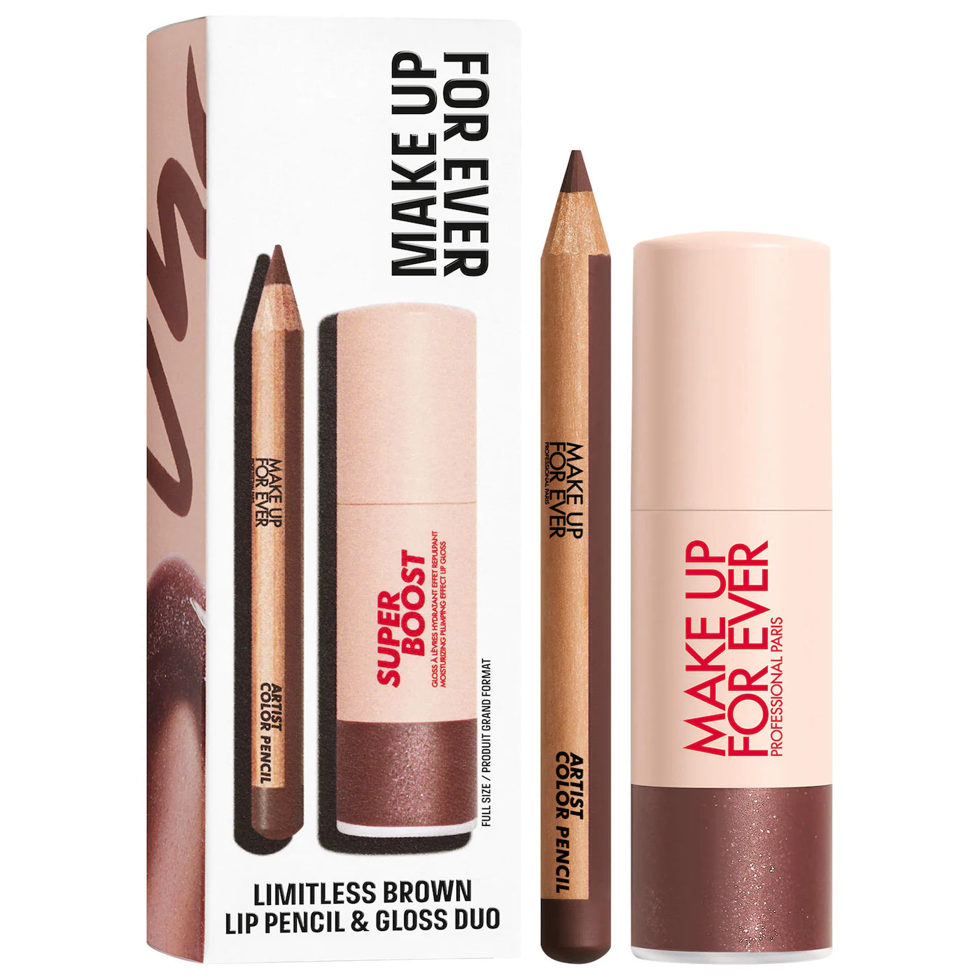 MAKE UP FOR EVER  Mini Artist Color Pencil Lip Liner & Full Size Super Boost Lip Gloss Kit PRE - ORDEN